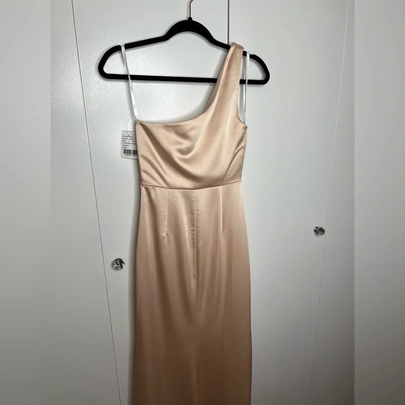 ONE SHOULDER MAXI DRESS BY LOVELY- SIZE 0 NWT “CAMEO” blush pink color - Picture 3 of 9